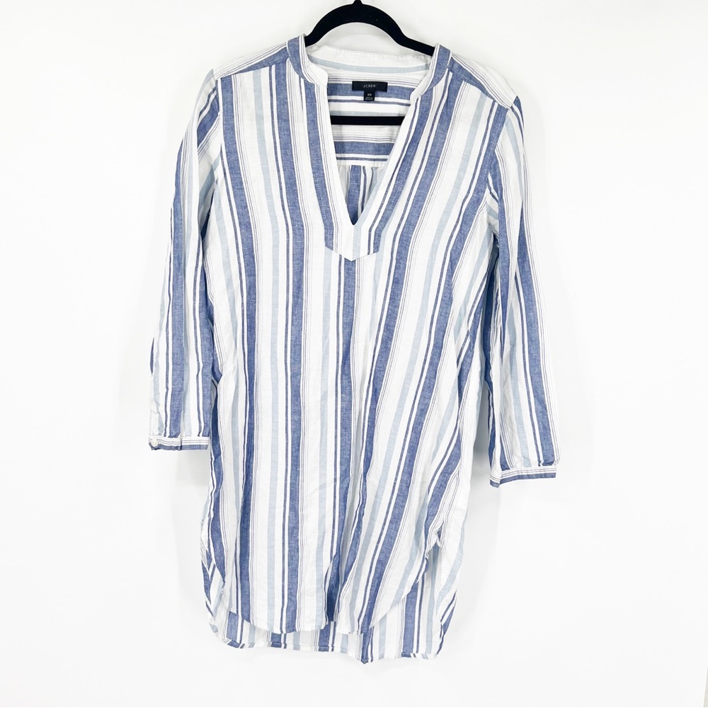 J. Crew Cotton-Linen V-Neck Tunic Top Striped